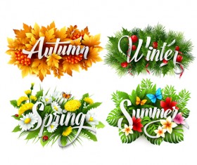 4 seasons beautiful flower labels vector 02