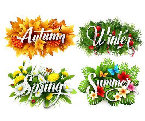 4 seasons beautiful flower labels vector 02