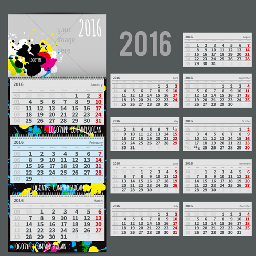 Abstract desk calendar 2016 vectors