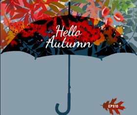 Autumn leaves and umbrella vector background