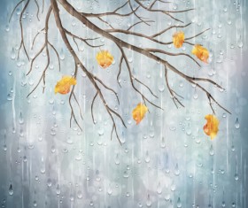 Autumn leaves with raindrop vector background