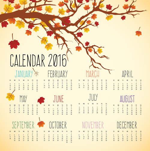 Autumn styles Calendar 2016 vector