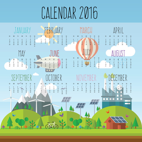 Calendar 2016 kids cartoon object vector 01
