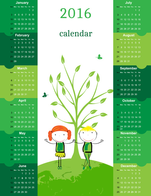 Calendar 2016 kids cartoon object vector 02