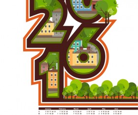Calendar 2016 with green city vector 01