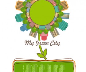 Calendar 2016 with green city vector 02