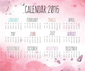 Calendar 2016 with pink grunge background vector