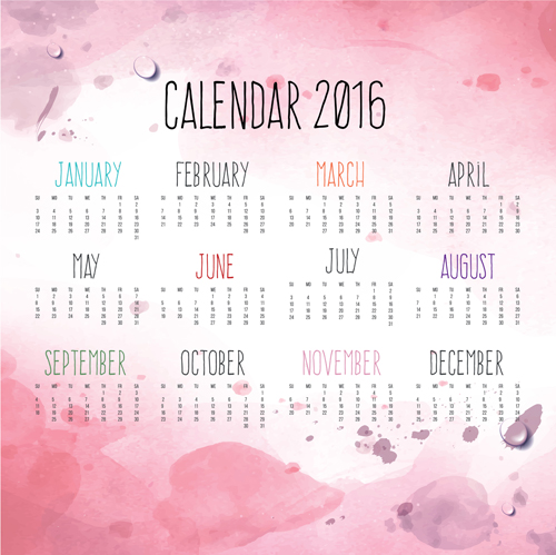Calendar 2016 with pink grunge background vector