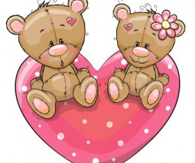 Cartoon animal with heart romantic cards vector 01