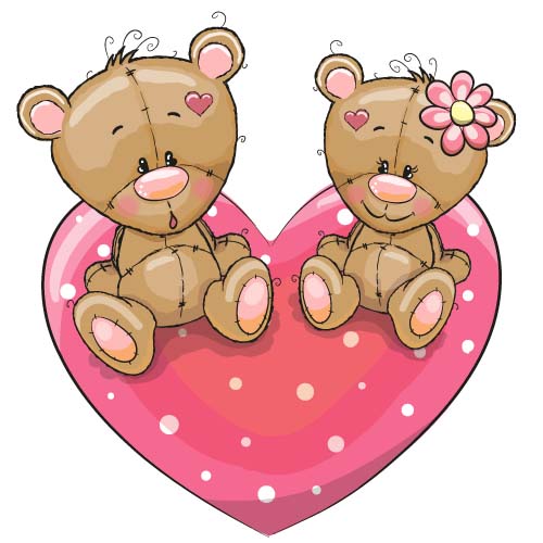 Cartoon animal with heart romantic cards vector 01