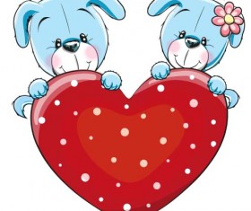 Cartoon animal with heart romantic cards vector 02