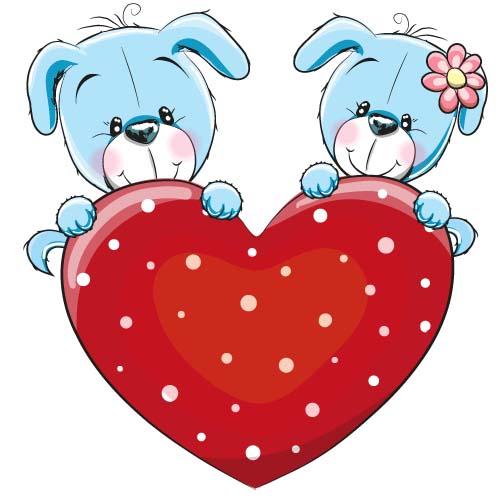Cartoon animal with heart romantic cards vector 02