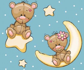 Cartoon bear with stars and moon card vector