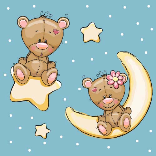 Cartoon bear with stars and moon card vector
