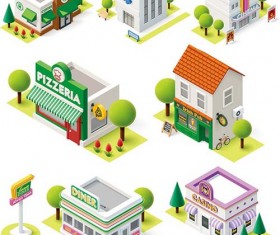 Cartoon building models shiny vector