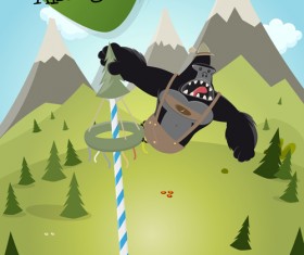Cartoon gorilla and mountains vector