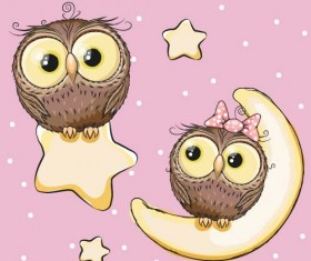 Cartoon owl with stars and moon card vector