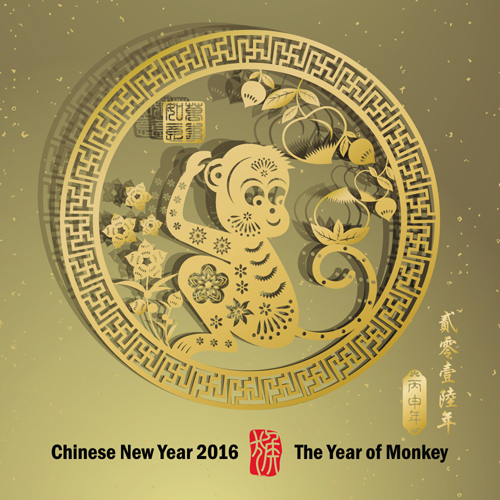 Chinese new year 2016 monkey design vector 02
