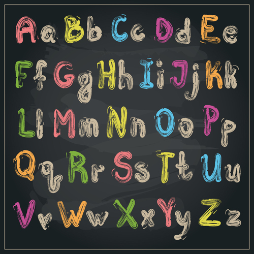 Colored chalk alphabet vector material