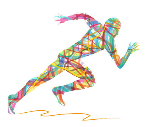 Colored ribbon running man vector