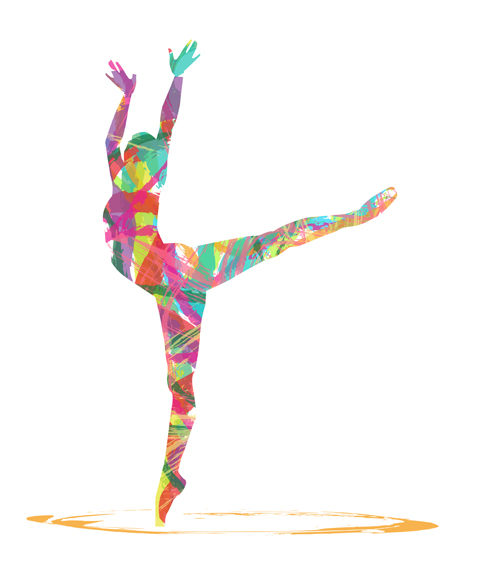 Colorful paint with girl dancing vector 01