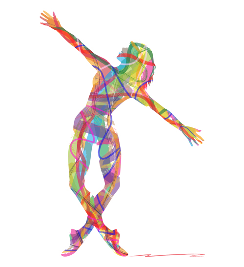 Colorful paint with girl dancing vector 04