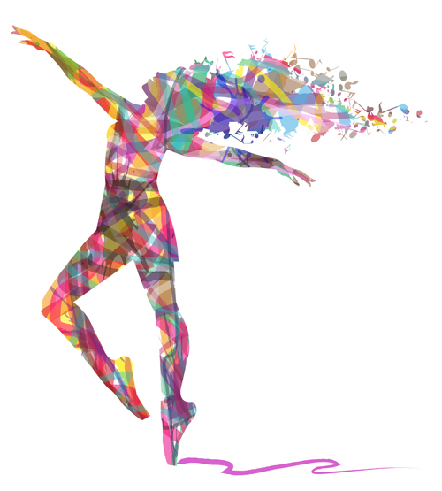 Colorful paint with girl dancing vector 05