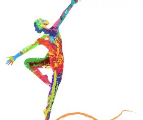Colorful paint with girl dancing vector 06
