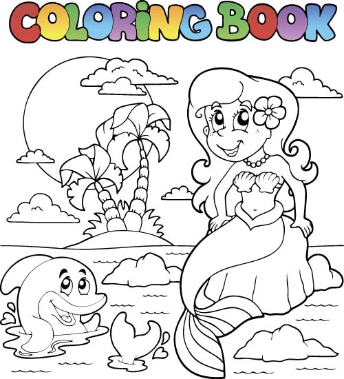 Coloring picture sea world vector template 01