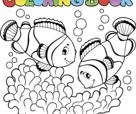 Coloring picture sea world vector template 02
