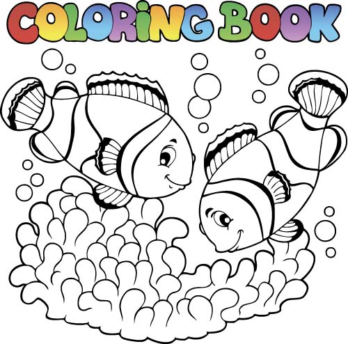 Coloring picture sea world vector template 02
