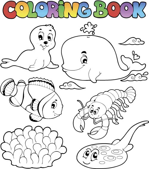 Coloring picture sea world vector template 03