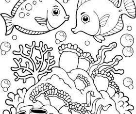 Coloring picture sea world vector template 04