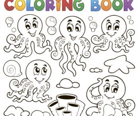 Coloring picture sea world vector template 05