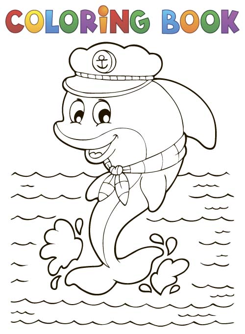 Coloring picture sea world vector template 06