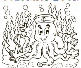 Coloring picture sea world vector template 07