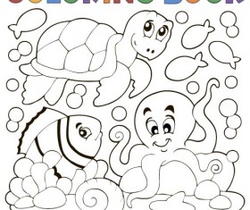 Coloring picture sea world vector template 08