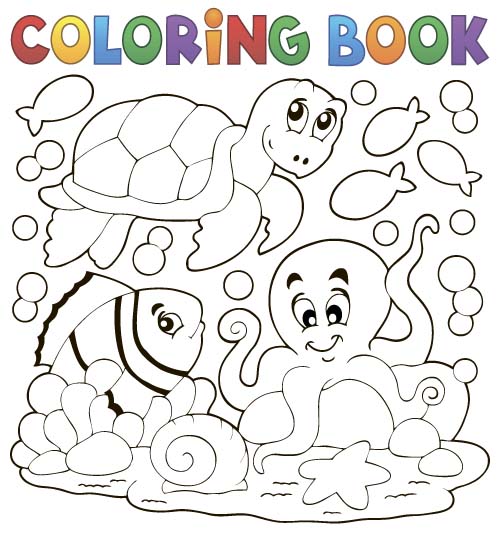 Coloring picture sea world vector template 08