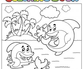 Coloring picture sea world vector template 10