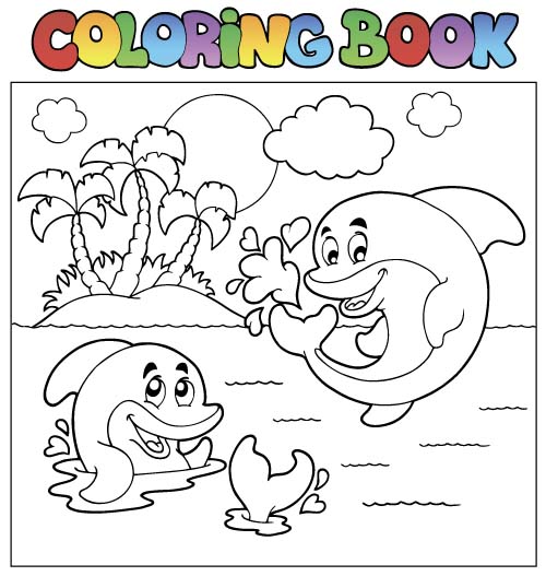 Coloring picture sea world vector template 10