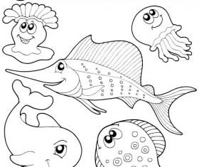 Coloring picture sea world vector template 11