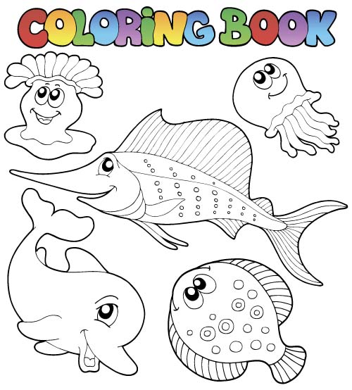 Coloring picture sea world vector template 11