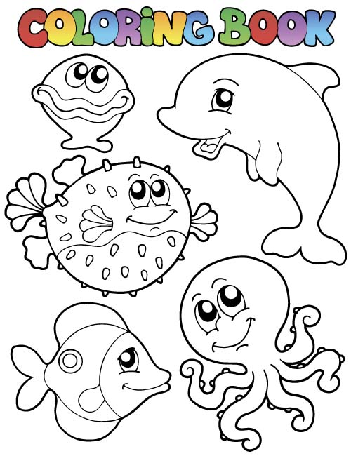 Coloring picture sea world vector template 12