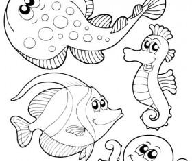 Coloring picture sea world vector template 13
