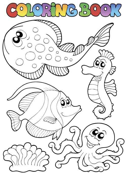 Coloring picture sea world vector template 13 free download