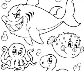 Coloring picture sea world vector template 14