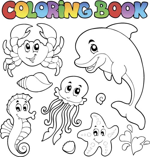 Coloring picture sea world vector template 15