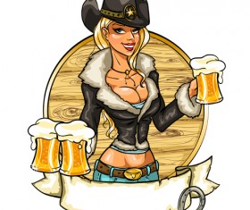 Cowboy girl with vintage labels vector 01