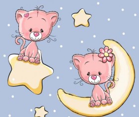 Cute dog with stars and moon card vector 02