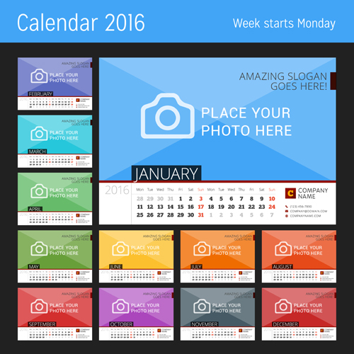 Desk calendar 2016 with your photo vector 01